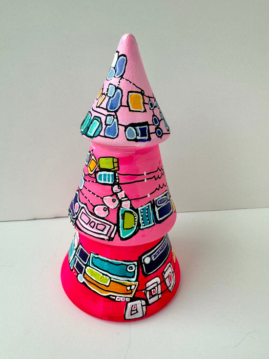 Hot Pink Periwinkle and Lime Green  Hand-Painted Ceramic Tree