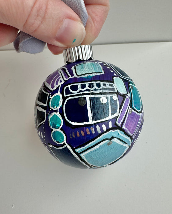 Purple, Teal and Silver Plastic Ornament