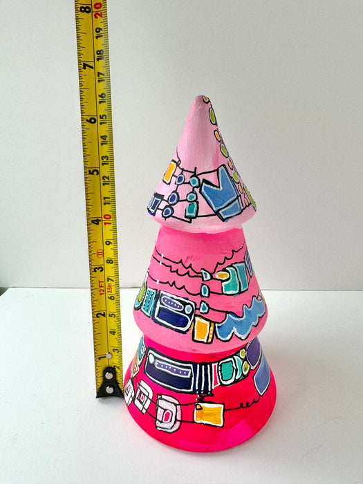 Hot Pink Periwinkle and Lime Green  Hand-Painted Ceramic Tree