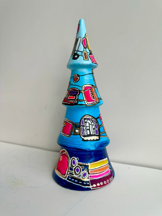 Blue, Hot Pink and Yellow Hand-Painted Ceramic Tree