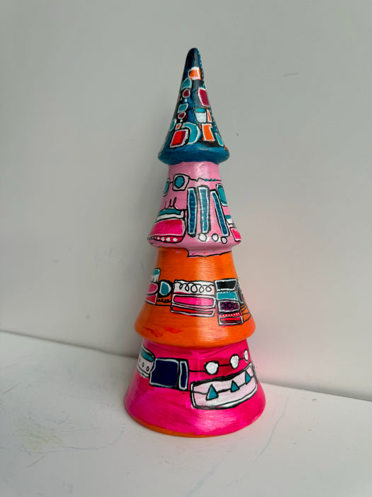 Turquoise, Orange and Magenta Hand-Painted Ceramic Tree