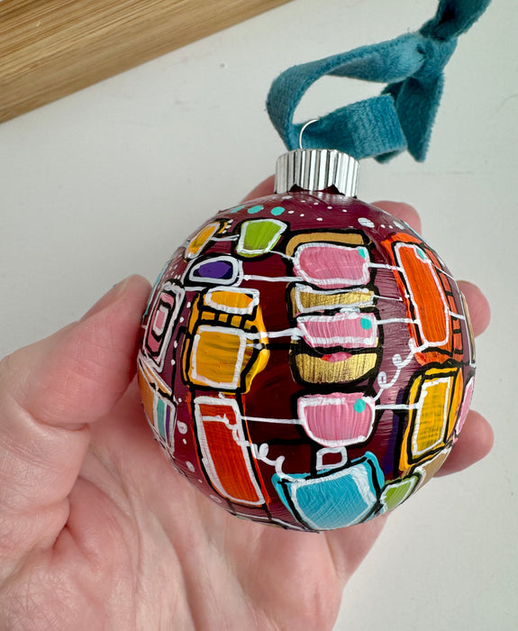 Magenta, teal, gold and yellow Plastic Ornament