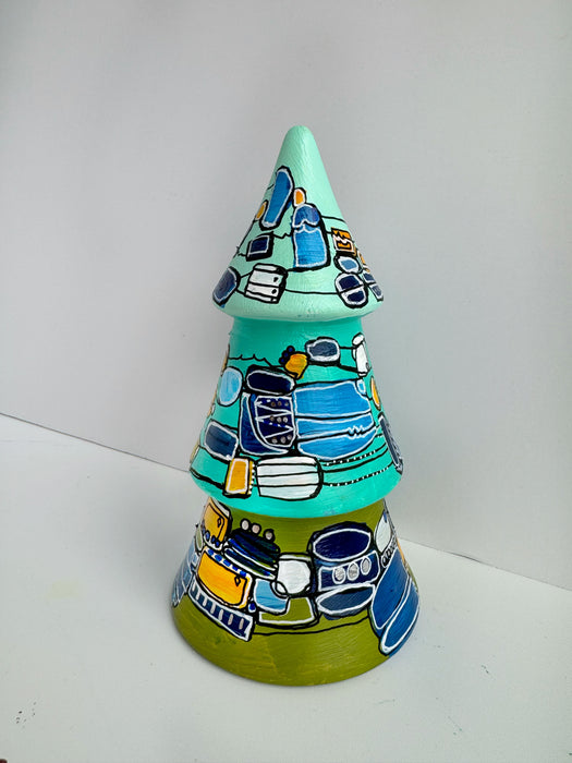 Aqua, Yellow and Blue Hand-Painted Ceramic Tree