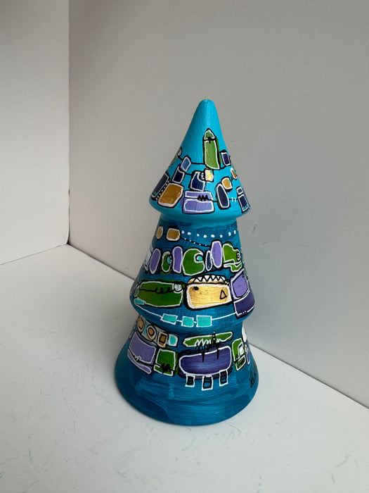 Blue, Green and Gold Hand-Painted Ceramic Tree