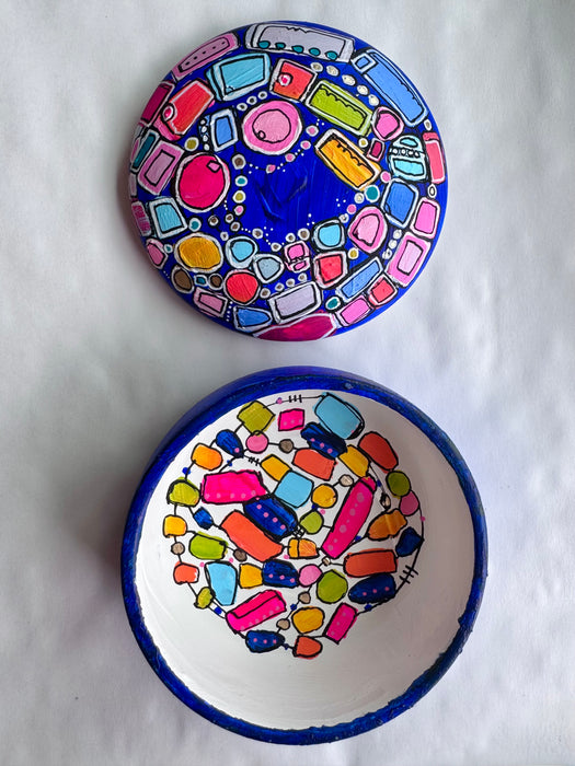 Blue Memory Vessel- original hand painted ceramic box