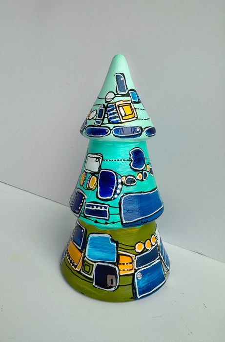 Aqua, Yellow and Blue Hand-Painted Ceramic Tree