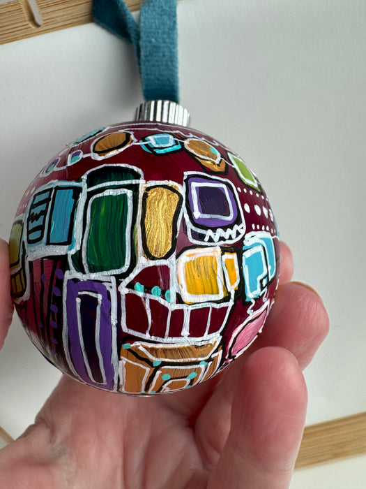 Magenta, teal, gold and yellow Plastic Ornament