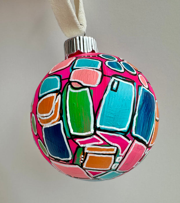 Pink and Teal Plastic Ornament