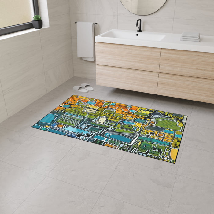 Abstract Cityscape Heavy-Duty Floor Mat — Colorful Modern Entryway Rug