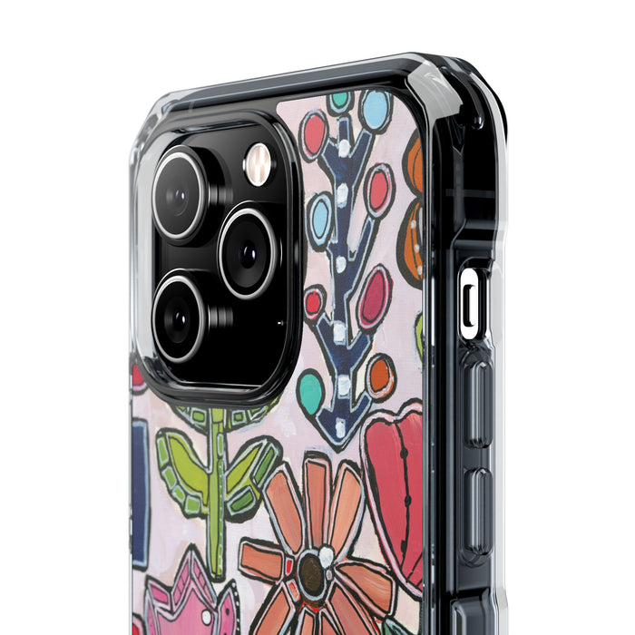 "Garden Party"Clear Magnetic Phone Case — Colorful Abstract Floral Impact Protection