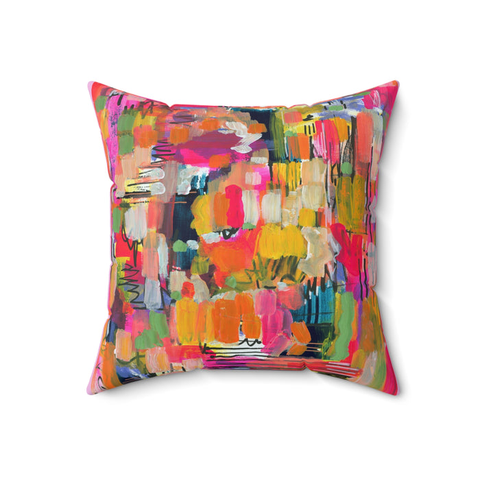 Color Burst Abstract Throw Pillow — Bright Modern Art Decorative Cushion