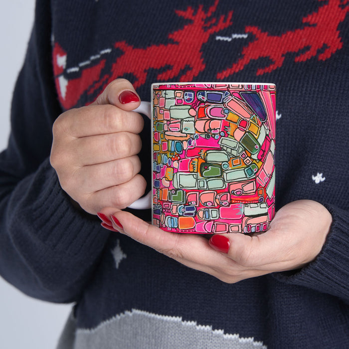 Abstract Pink Geometric Ceramic Mug — Colorful Modern Art Coffee Cup (11oz)