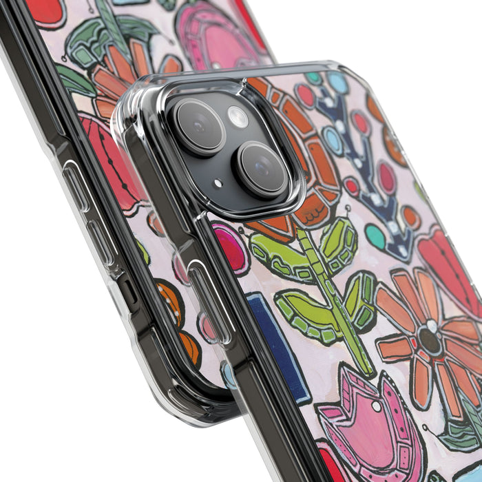 "Garden Party"Clear Magnetic Phone Case — Colorful Abstract Floral Impact Protection