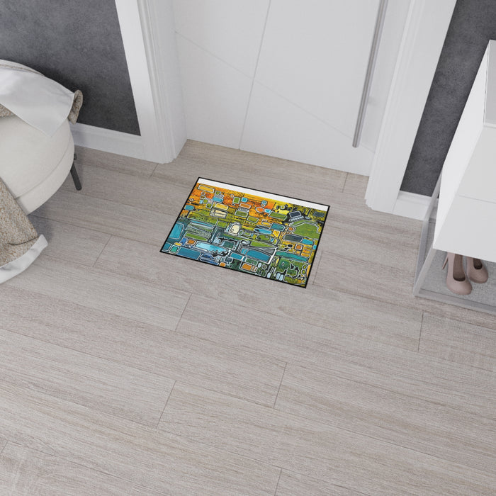Abstract Cityscape Heavy-Duty Floor Mat — Colorful Modern Entryway Rug
