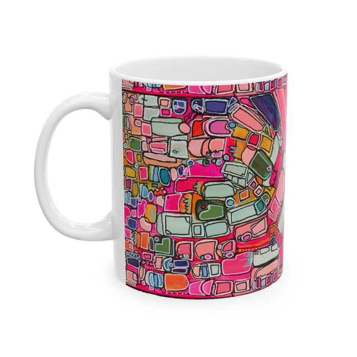 Abstract Pink Geometric Ceramic Mug — Colorful Modern Art Coffee Cup (11oz)