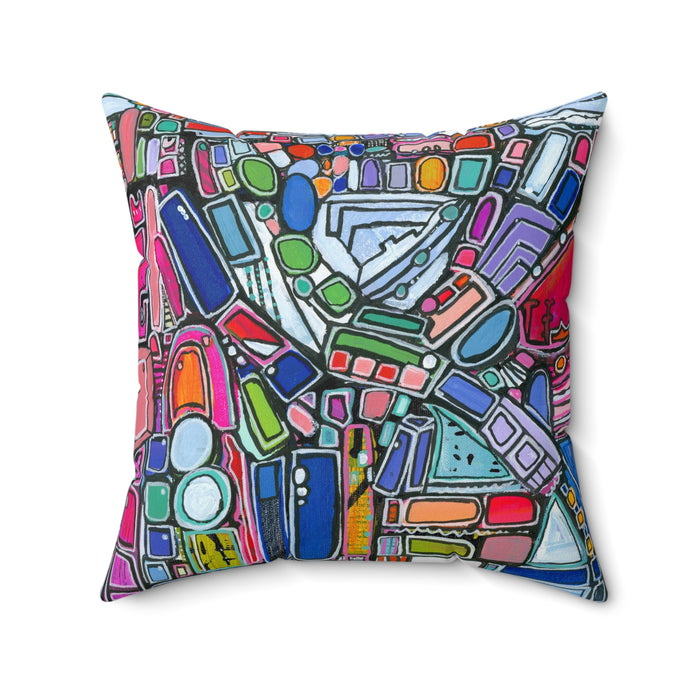 Colorful Mosaic Abstract Decorative Pillow - Geometric Art Square Pillow