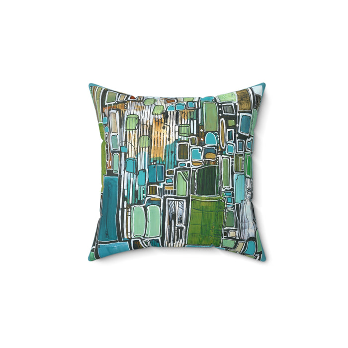 Abstract Geometric Green Blue Square Pillow — Modern Decorative Throw Cushion