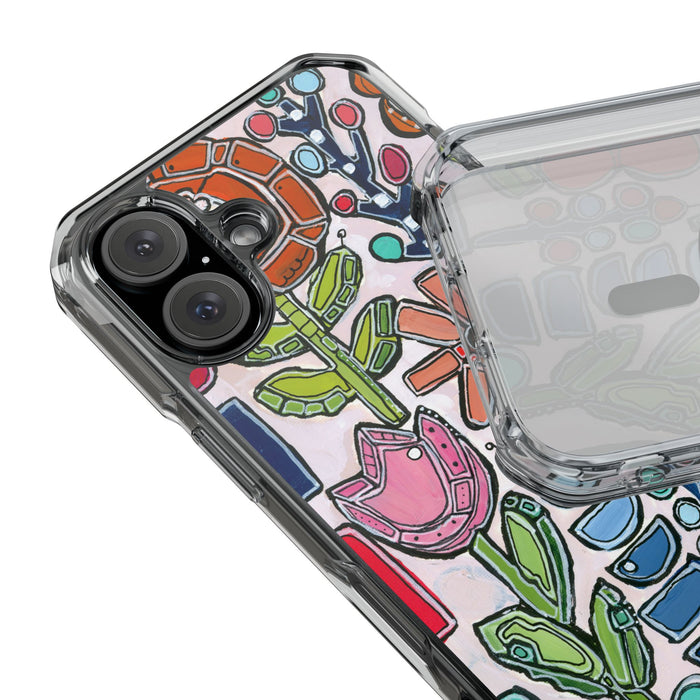 "Garden Party"Clear Magnetic Phone Case — Colorful Abstract Floral Impact Protection