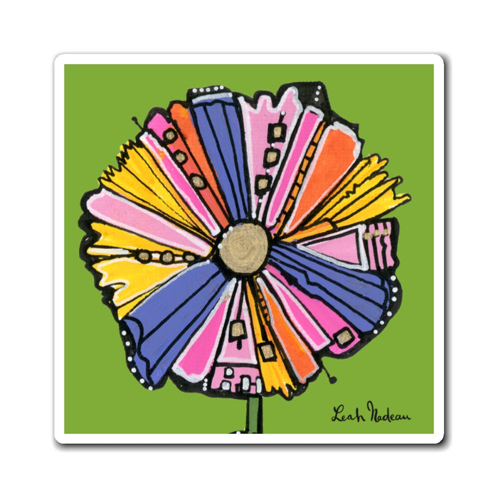 Colorful Doodle Flower Magnet — Bright Floral Fridge Art