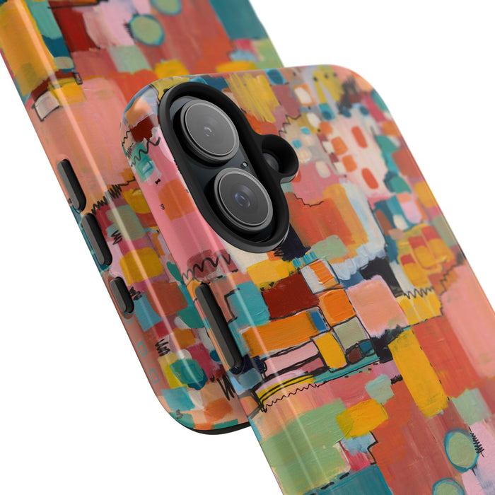 Abstract Color Block Tough Phone Case — Vibrant Geometric Art iPhone Cover