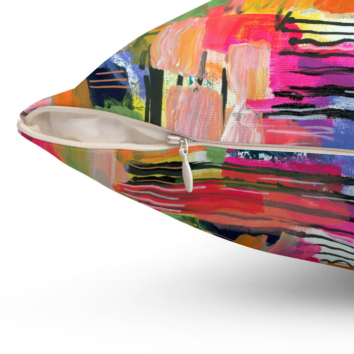 Color Burst Abstract Throw Pillow — Bright Modern Art Decorative Cushion