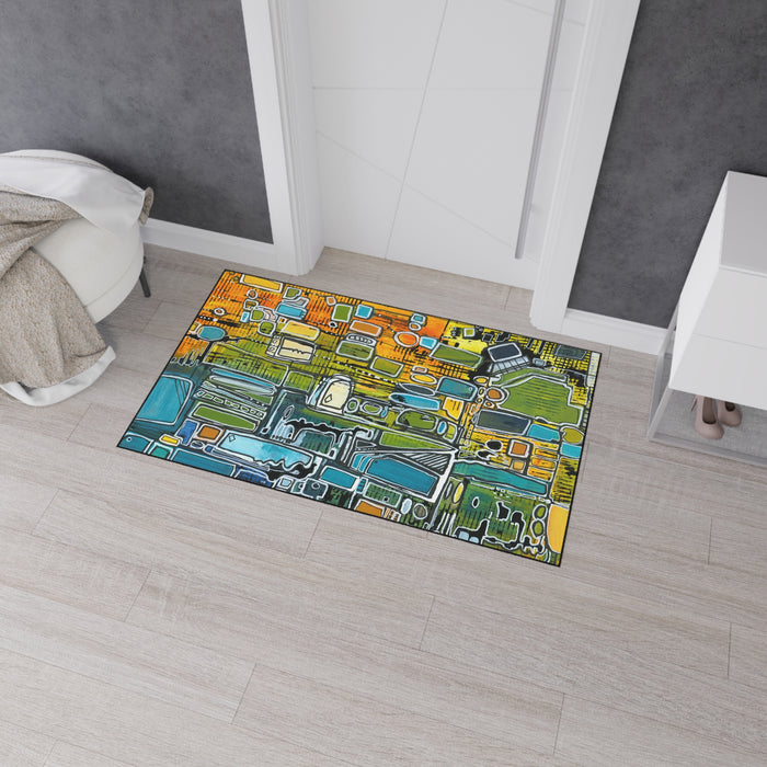 Abstract Cityscape Heavy-Duty Floor Mat — Colorful Modern Entryway Rug