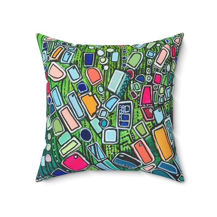 Shapes in Space- Colorful Mosaic Abstract Decorative Pillow - Geometric Art Square Pillow
