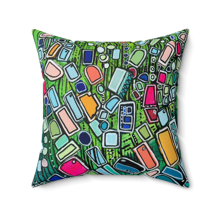 Shapes in Space- Colorful Mosaic Abstract Decorative Pillow - Geometric Art Square Pillow