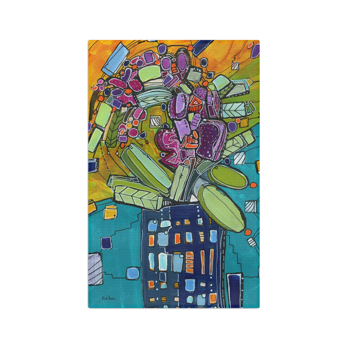 Mid Mod Orchid-Abstract Floral Tea Towel — Colorful Abstract Orchid in Vase