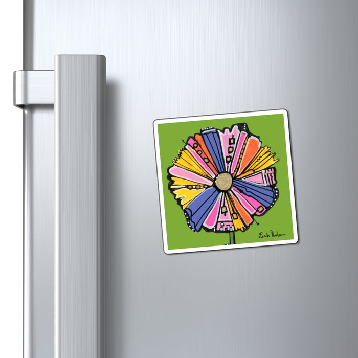 Colorful Doodle Flower Magnet — Bright Floral Fridge Art