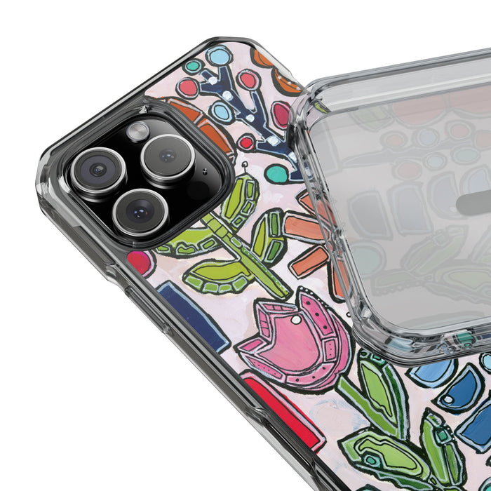 "Garden Party"Clear Magnetic Phone Case — Colorful Abstract Floral Impact Protection