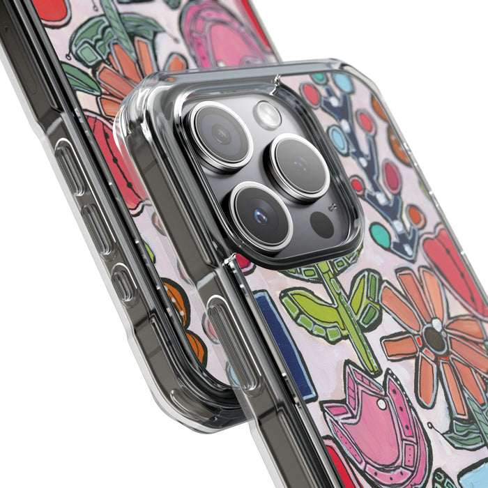 "Garden Party"Clear Magnetic Phone Case — Colorful Abstract Floral Impact Protection