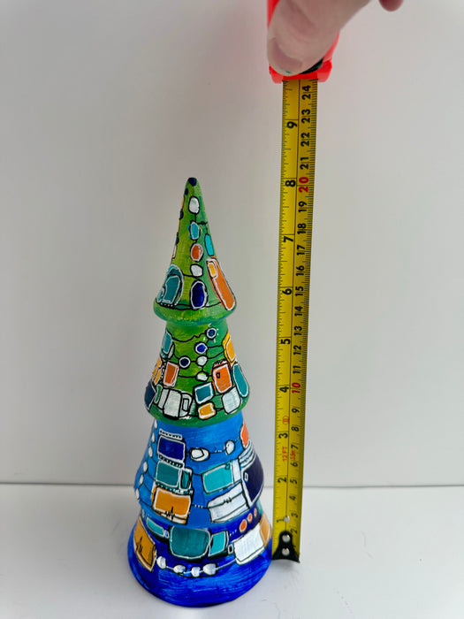 Green, Blue and Orange Hand-Painted Ceramic Tree