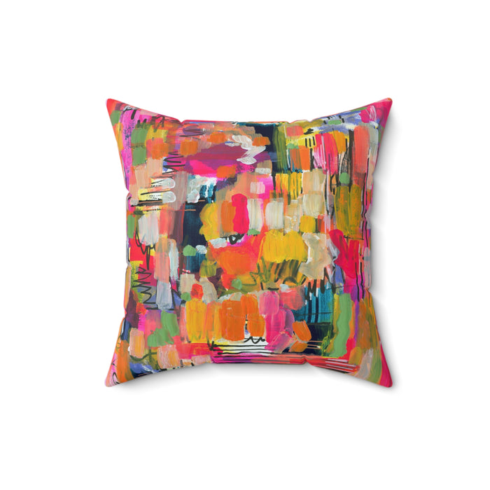 Color Burst Abstract Throw Pillow — Bright Modern Art Decorative Cushion