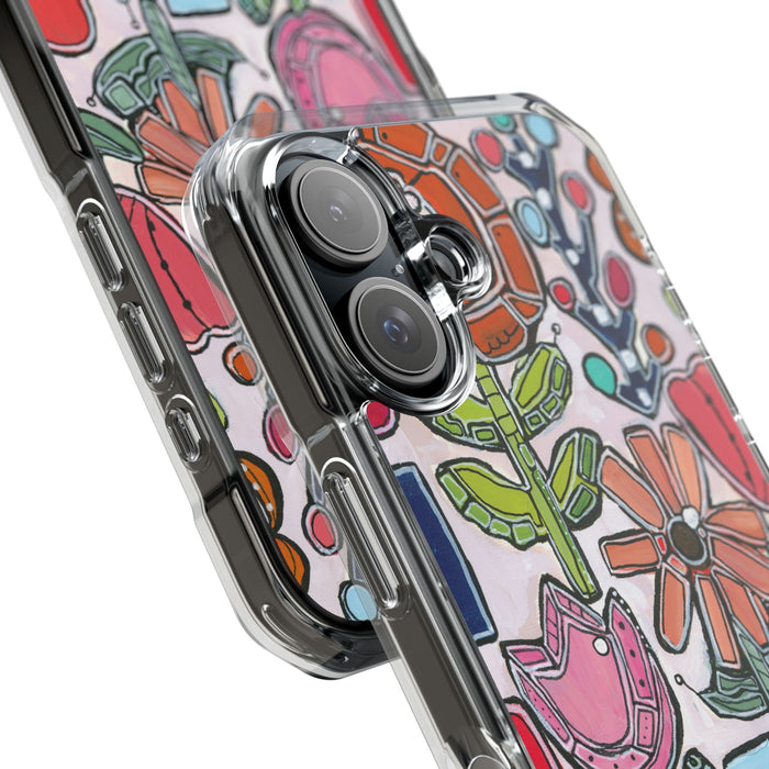 "Garden Party"Clear Magnetic Phone Case — Colorful Abstract Floral Impact Protection