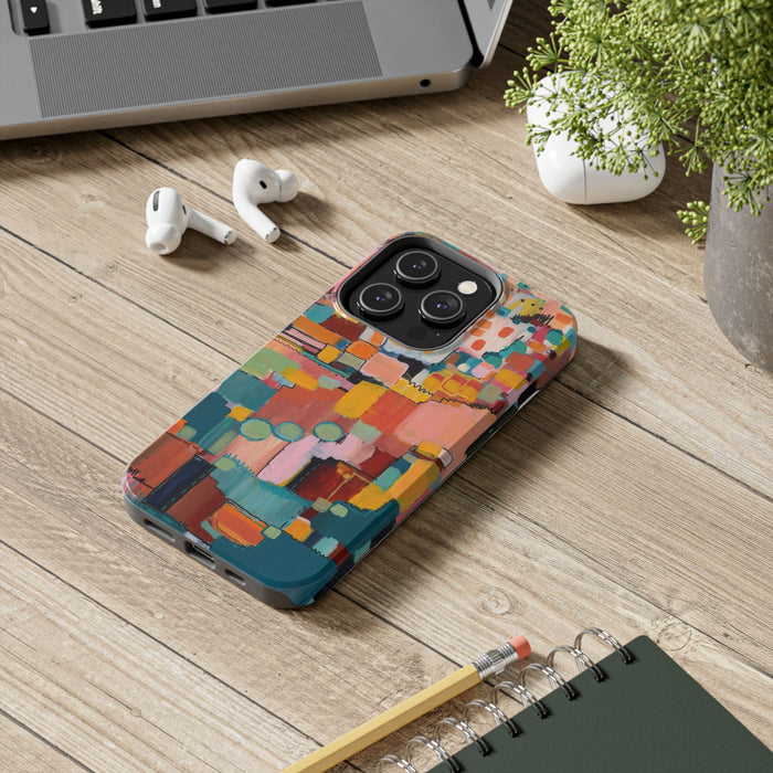 Abstract Color Block Tough Phone Case — Vibrant Geometric Art iPhone Cover