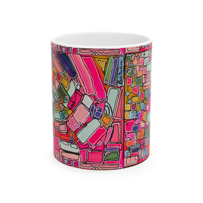 Abstract Pink Geometric Ceramic Mug — Colorful Modern Art Coffee Cup (11oz)