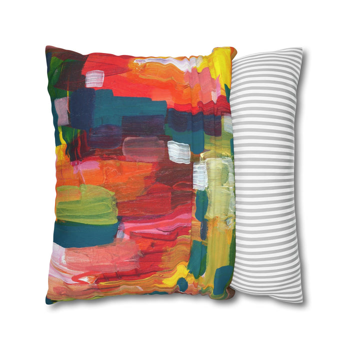 "Over The Rainbow"-Abstract Color Block Pillowcase — Vibrant Modern Decorative Throw Pillow Cover