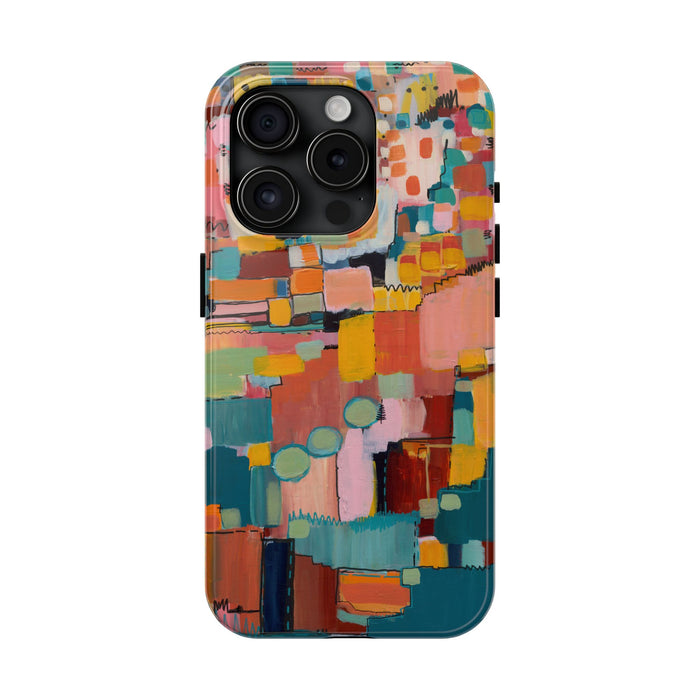 Abstract Color Block Tough Phone Case — Vibrant Geometric Art iPhone Cover