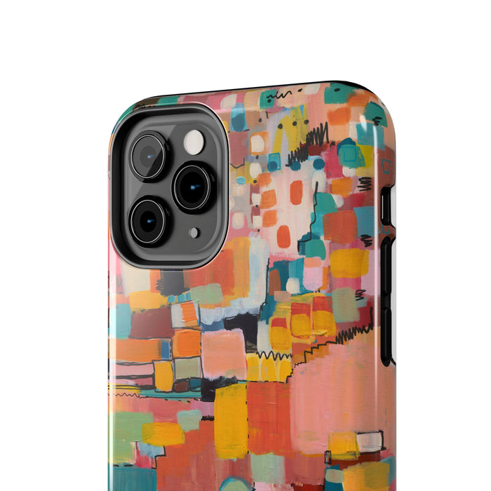 Abstract Color Block Tough Phone Case — Vibrant Geometric Art iPhone Cover