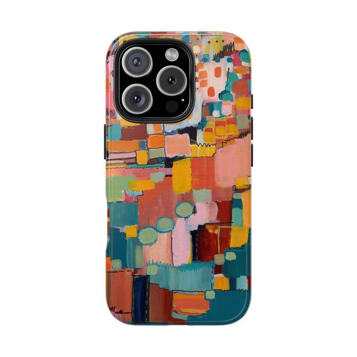 Abstract Color Block Tough Phone Case — Vibrant Geometric Art iPhone Cover