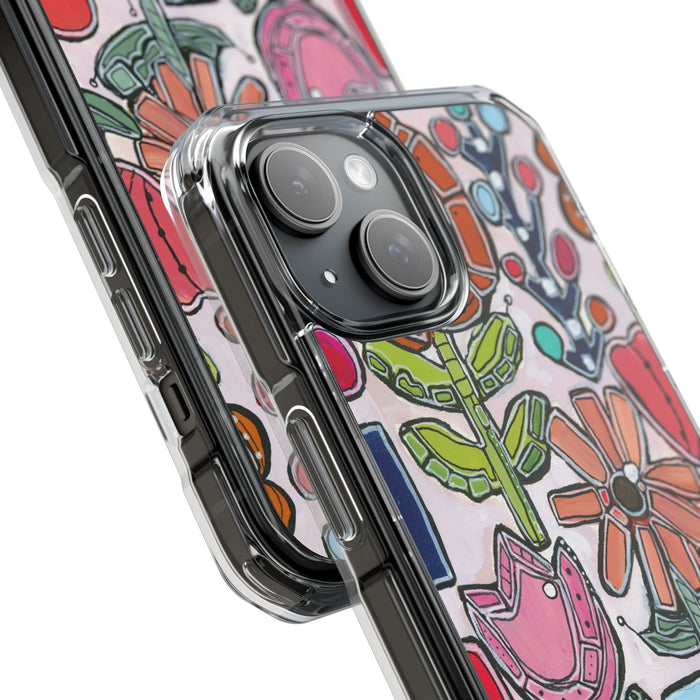 "Garden Party"Clear Magnetic Phone Case — Colorful Abstract Floral Impact Protection