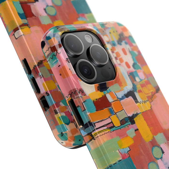 Abstract Color Block Tough Phone Case — Vibrant Geometric Art iPhone Cover