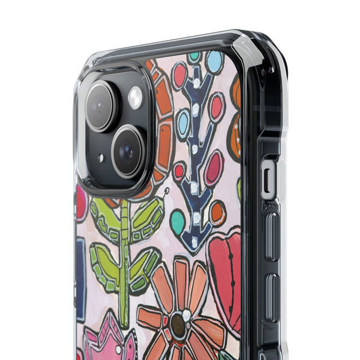 "Garden Party"Clear Magnetic Phone Case — Colorful Abstract Floral Impact Protection