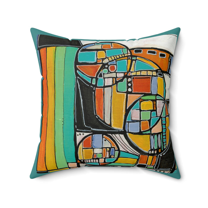 Abstract Retro Geometric Pillow — Colorful Mid-Century Accent Cushion