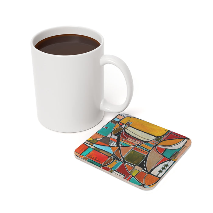 Abstract Geometric Art Cork Coaster — Colorful Mid-Century Modern Drink Coaster