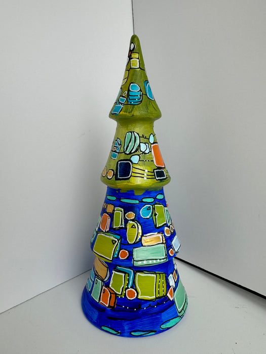 Ultramarine and Lime Green Hand-Painted Ceramic Tree