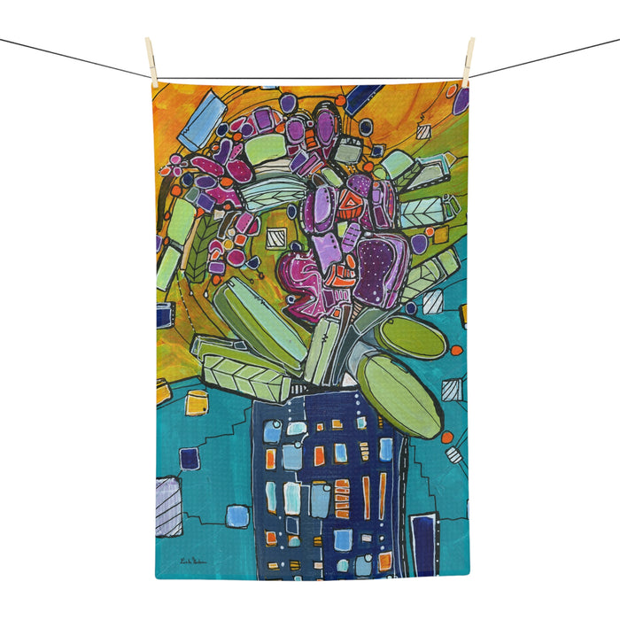 Mid Mod Orchid-Abstract Floral Tea Towel — Colorful Abstract Orchid in Vase