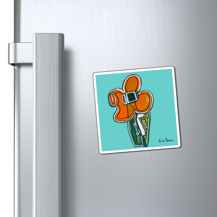 Retro Orange Abstract Floral - Colorful Kitchen Fridge Magnet
