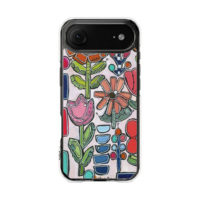 "Garden Party"Clear Magnetic Phone Case — Colorful Abstract Floral Impact Protection
